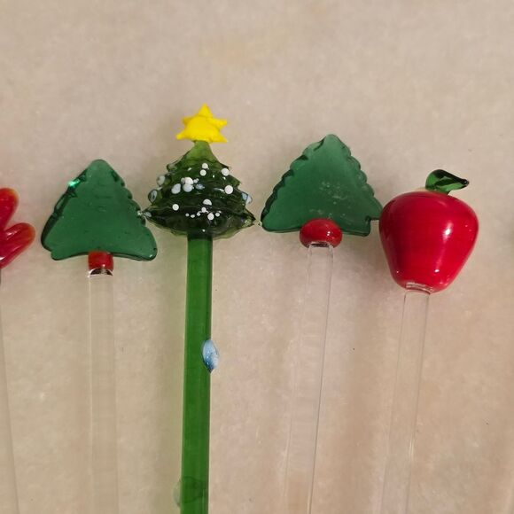 Vintage Stirrers Christmas Hand Made Glass Cocktail Drink Swizzle Set of 8 - Picture 5 of 8